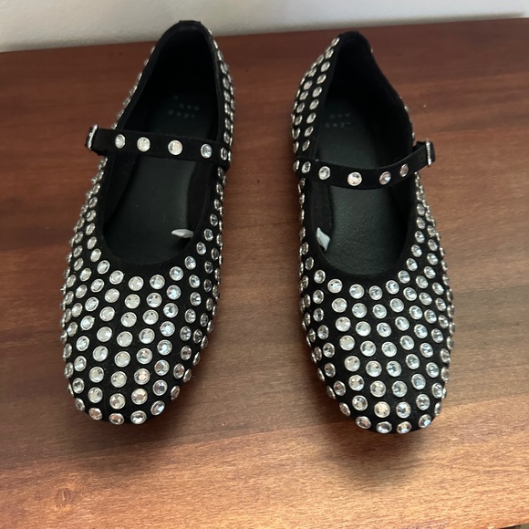 Black ballet flats with clear stones - Size 7 1/2 - Picture 1 of 3